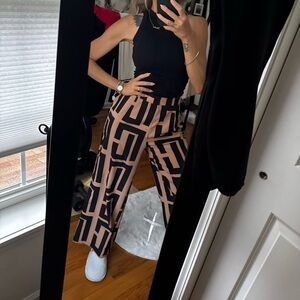 Stylish Black Tan Geometric Women's Pants SHEIN size small ankle length palazzo